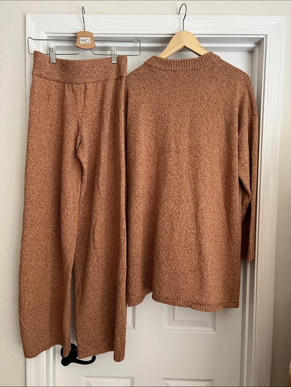 Free People 100% Cotton Sweater Knit Wide-Leg Lounge Pants Set in Rust